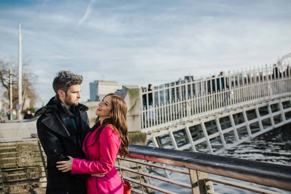 Enagement shoot in Dublin city centre Ha'penny bridge