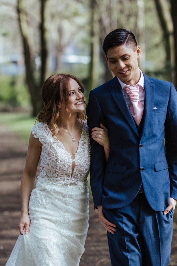 bride and groom casual walk in the park dublin city centre wedding