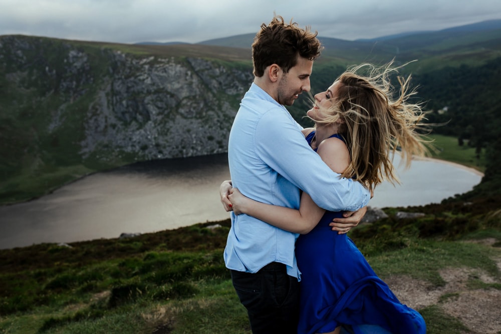engaged couple by Lough Tay, engagement session Wicklow