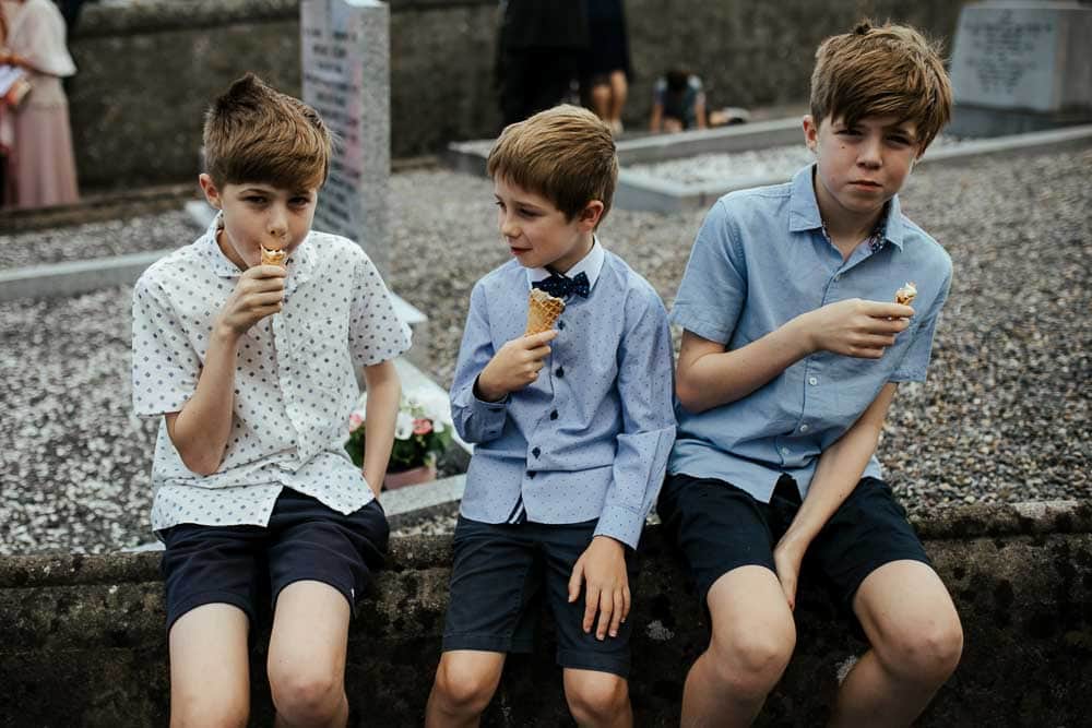 kids eating ice cream after church wedding