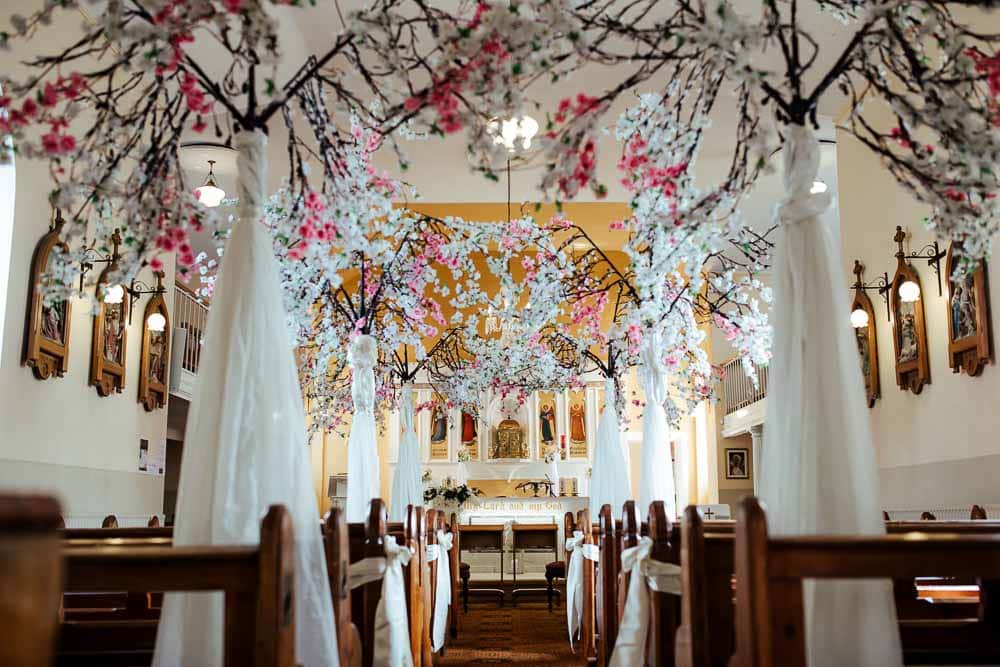 church aisle decorated with cherry blossoms waterford ireland