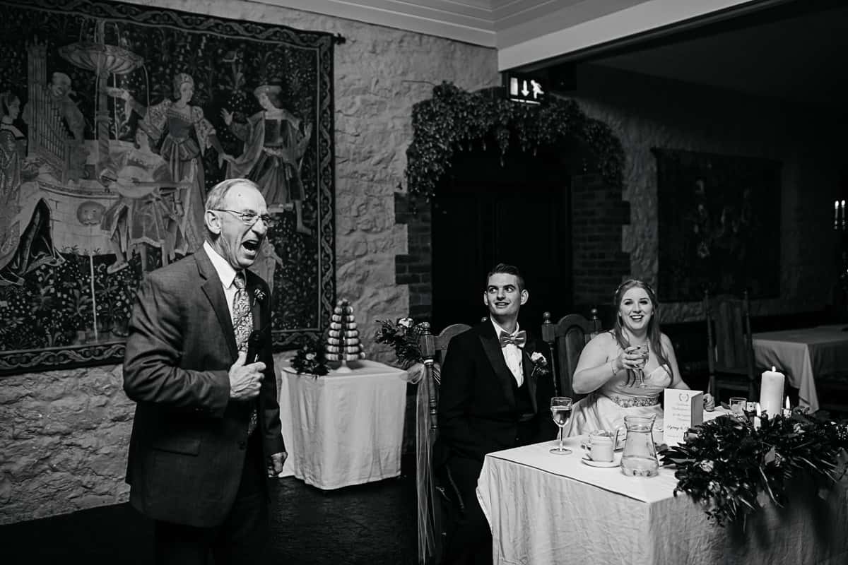 bride's grandfather giving an emotional wedding speech
