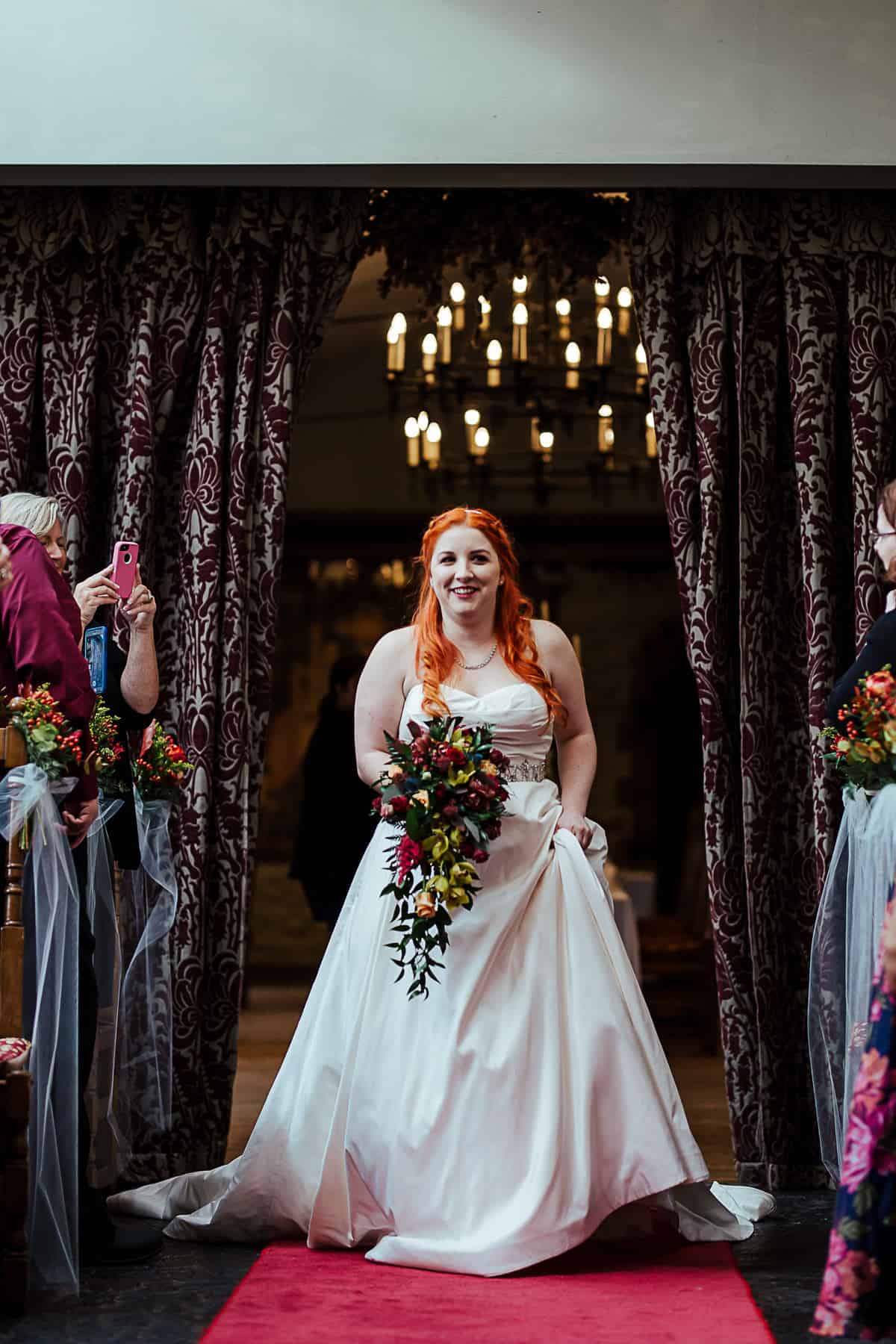 bride walking up the aisle at barberstown castle
