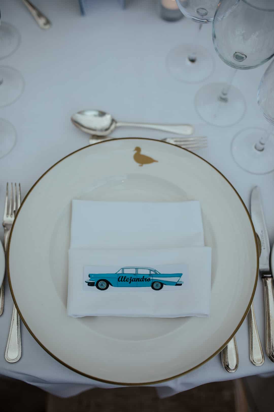 vintage car inspired wedding reception table decor