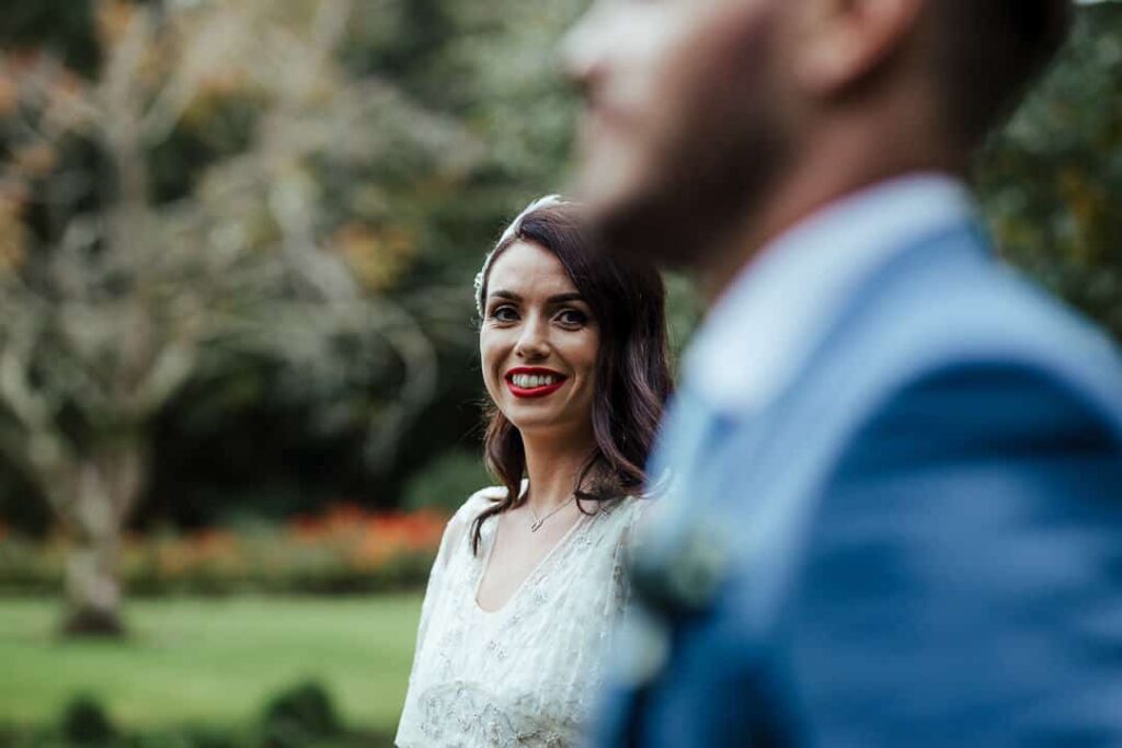 bride looking at the groom