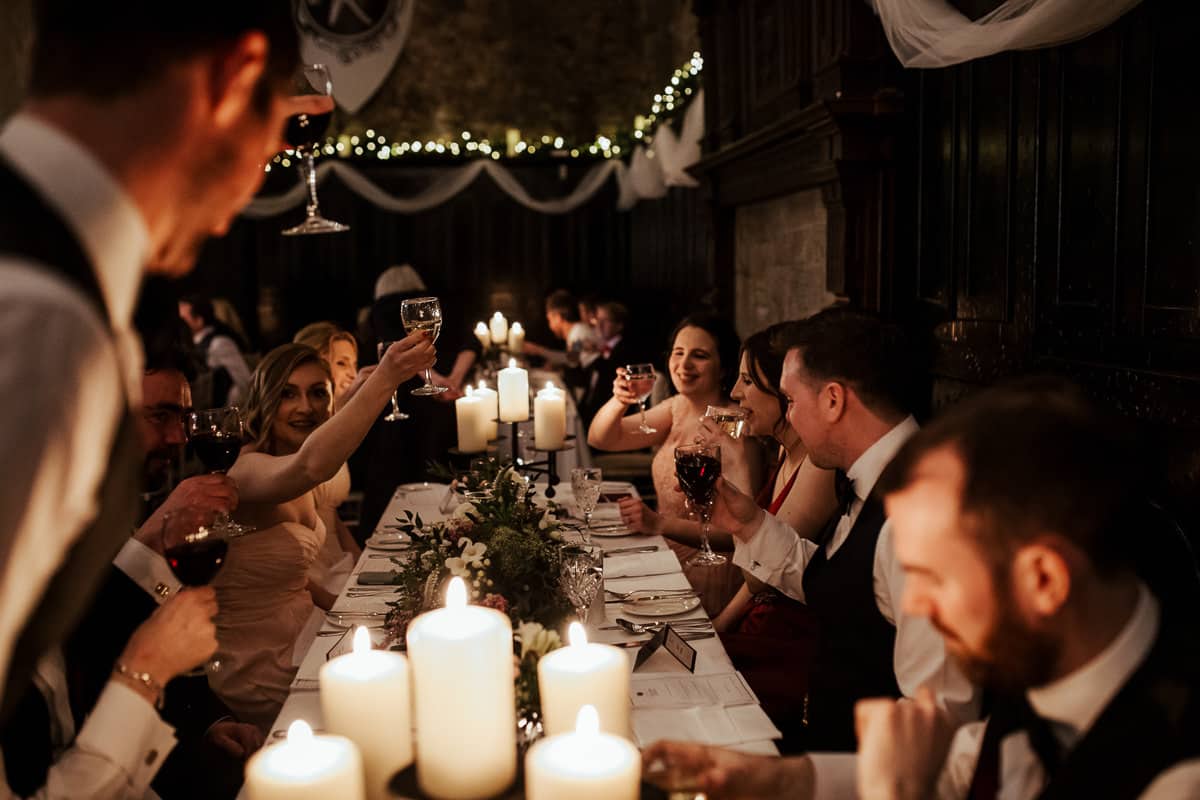 kinnitty castle wedding dinner in candlelight