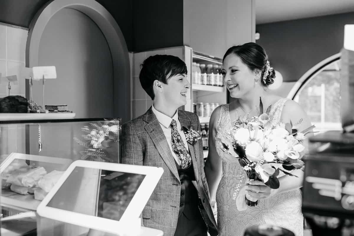 wedding couple having a coffee at perch kiosk dublin