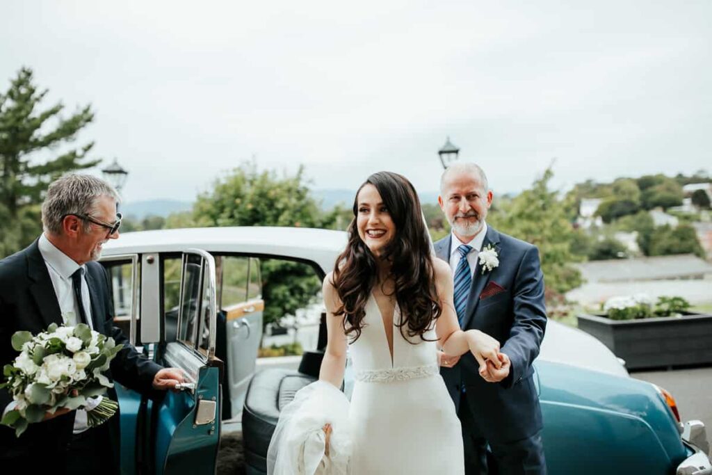 bride and her father arriving at st patrick's church wicklow