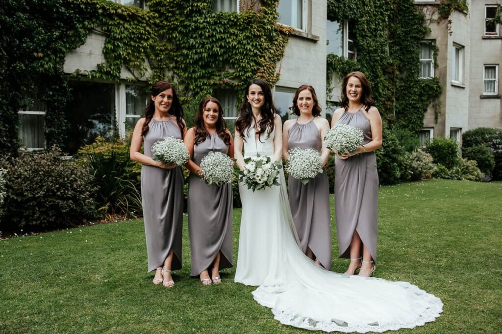 bride and her bridesmaids at tinakilly house