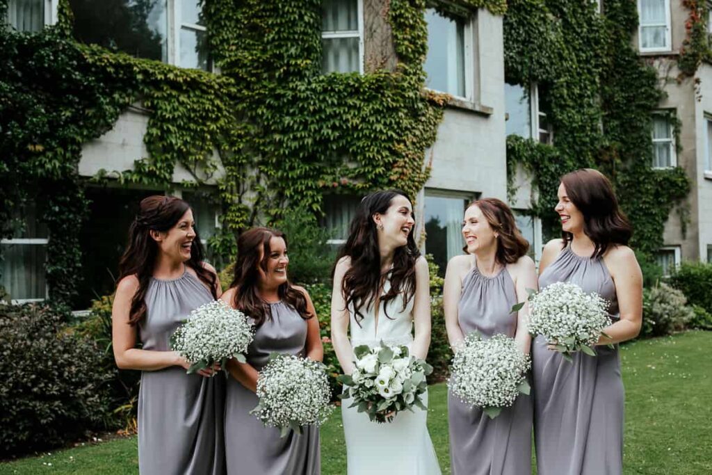 bride and her bridesmaids at tinakilly house
