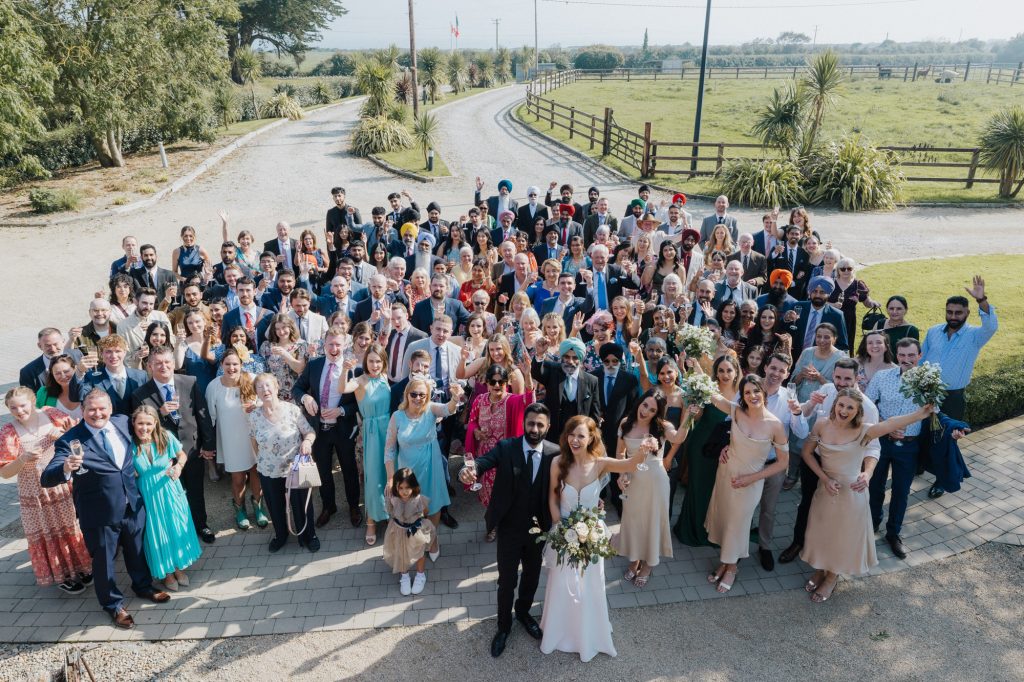 group photo at segrave barns wedding