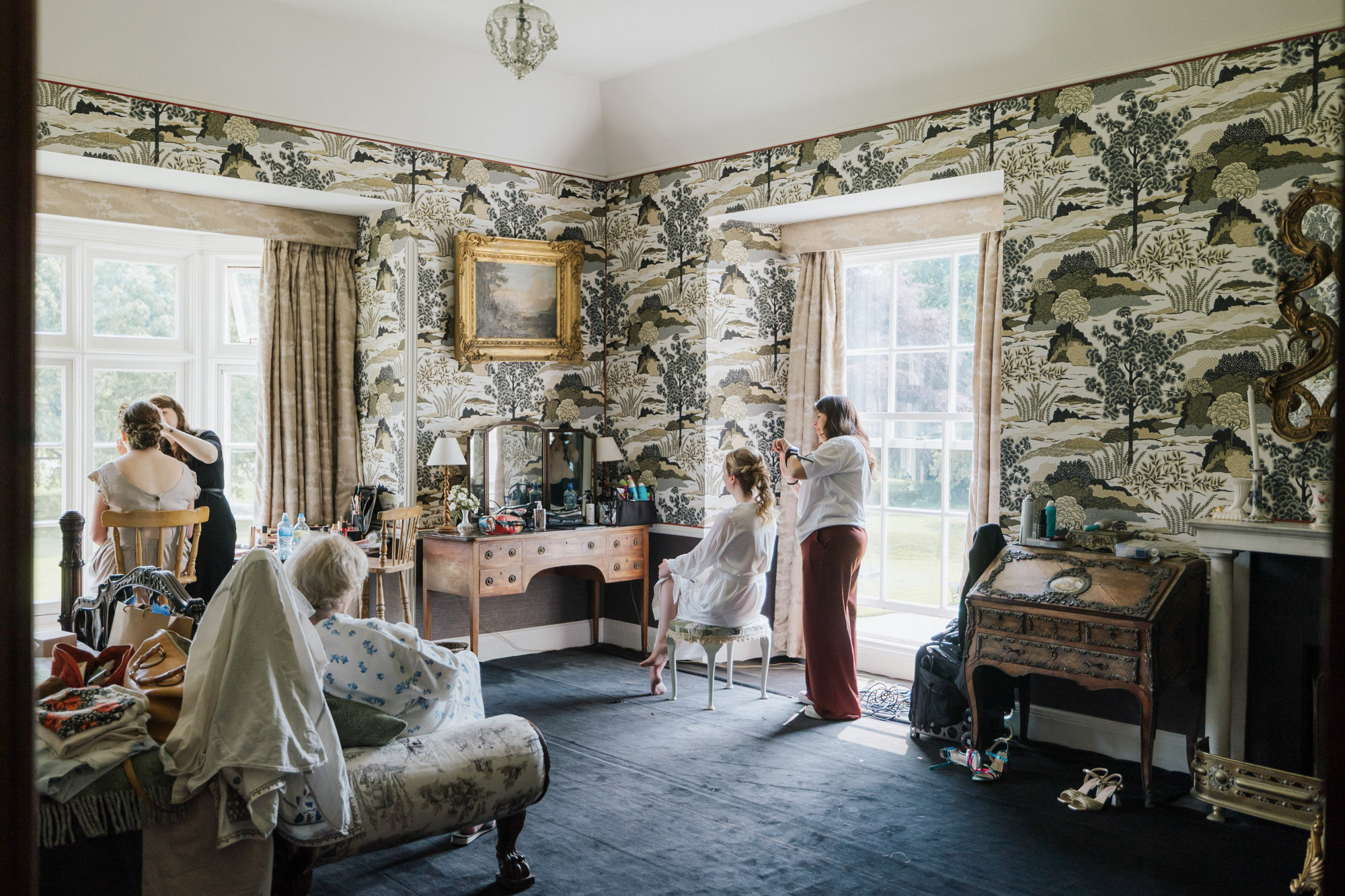 the east wing at killruddery house wedding morning preparations