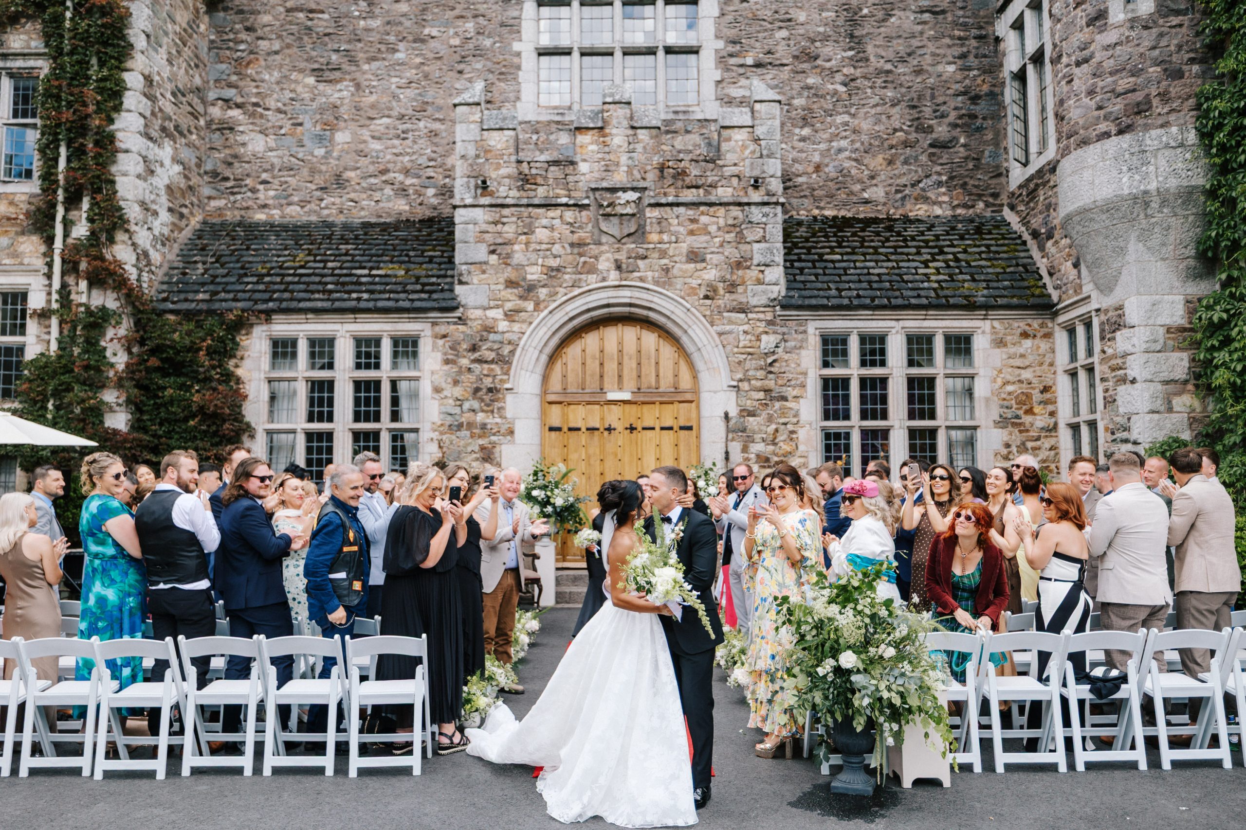 outdoor wedding ceremony at waterford castle